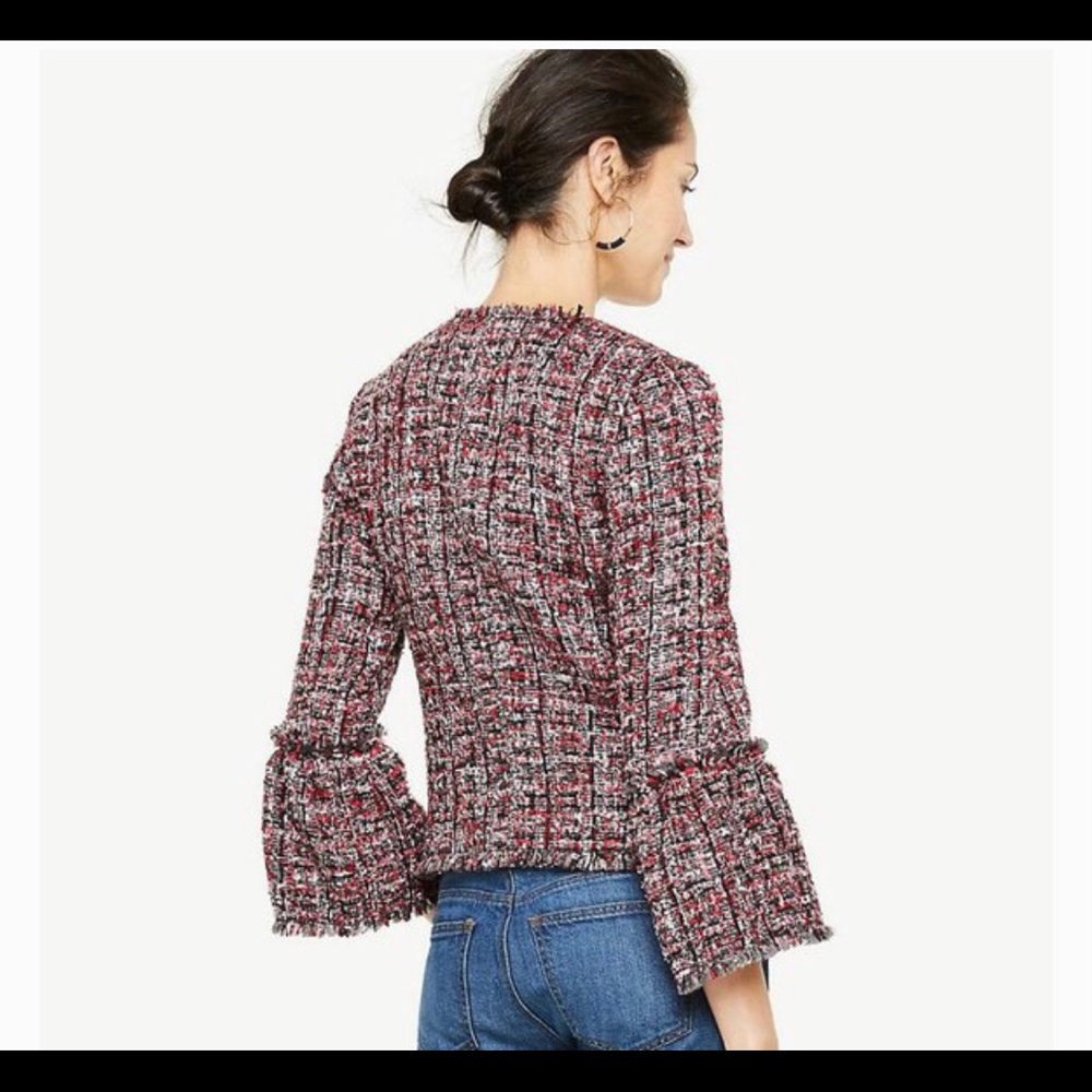 ANN TAYLOR Fringe Tweed Ruffle Cuff Jacket Blazer - Picture 3 of 15
